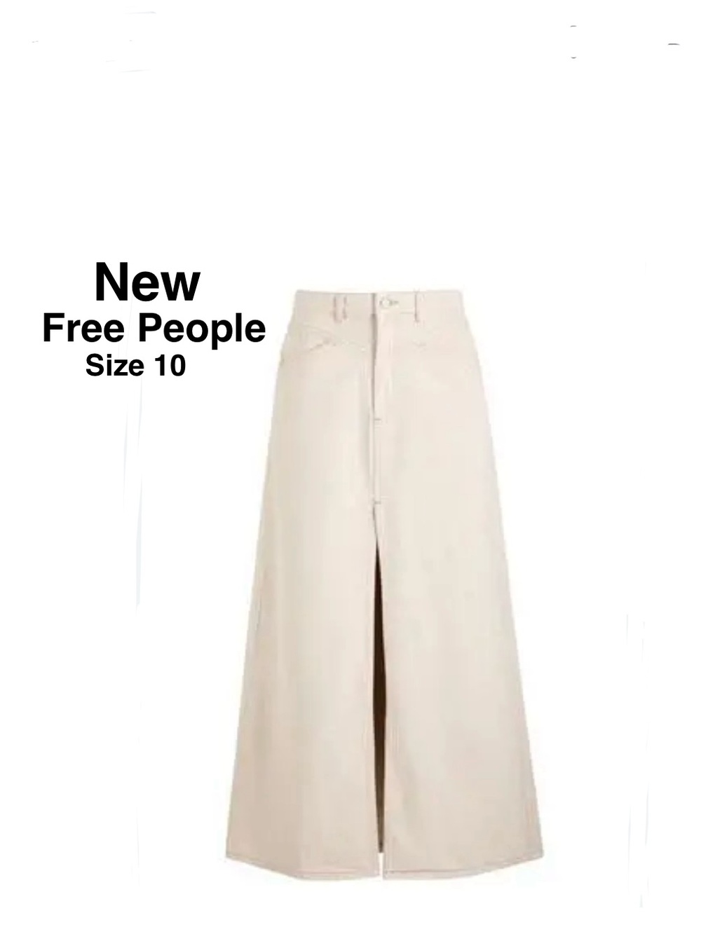 New Free People Denim Maxi Skirt with Front Slit Ivory white & tags Size 10 ⭐️⭐️